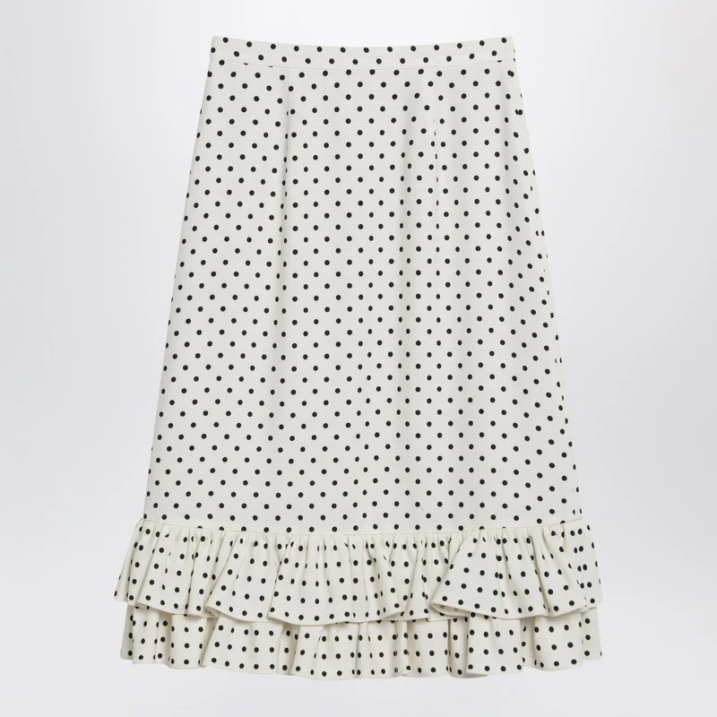 Valentino Women's ivory Polka-Dot Skirt With Ruffles