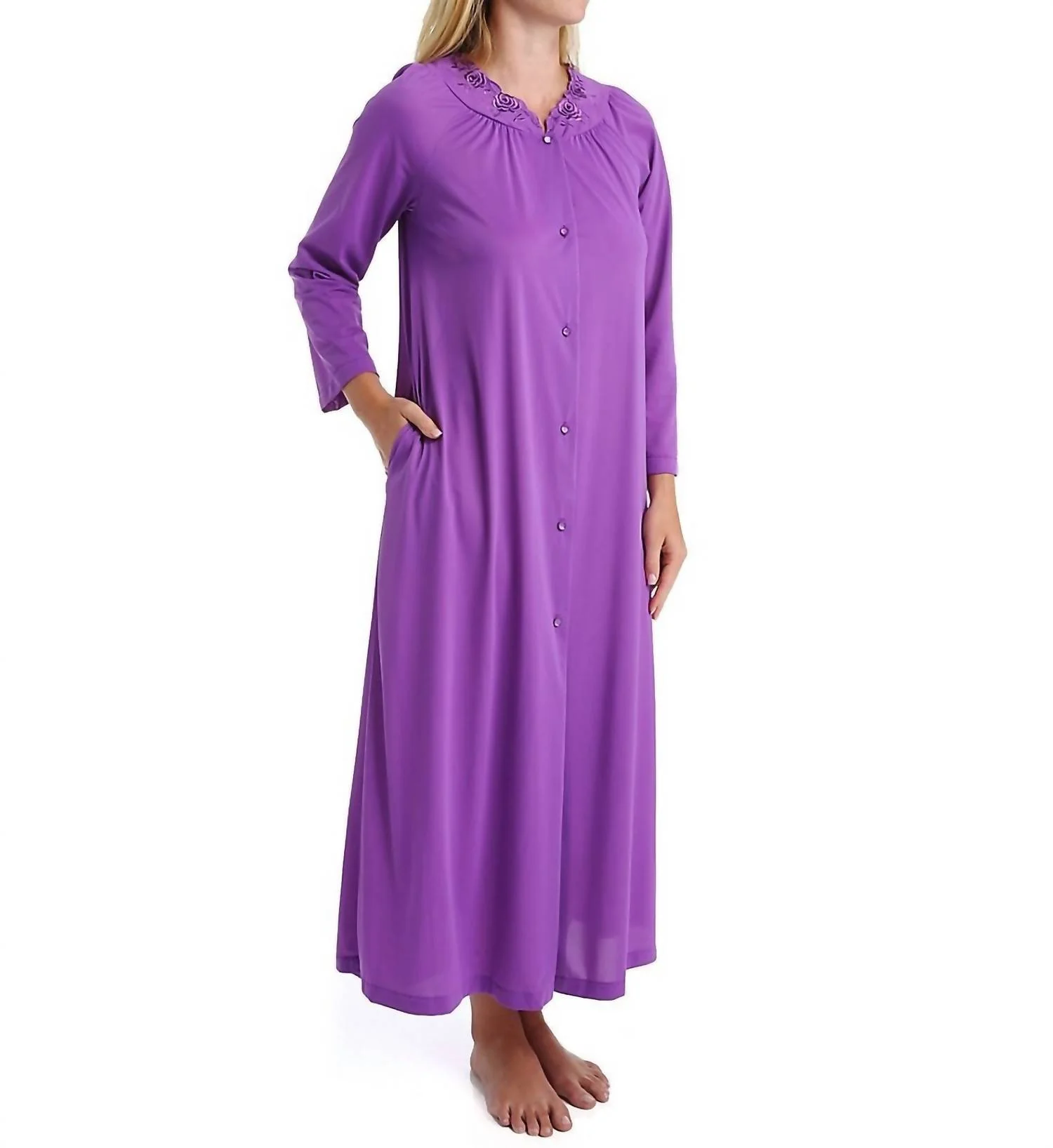Long Sleeve Button Down Robe In Purple