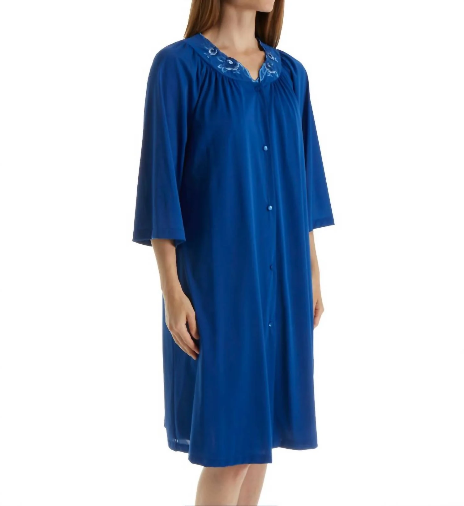 Short 3/4 Sleeve Button Down Robe In Navy
