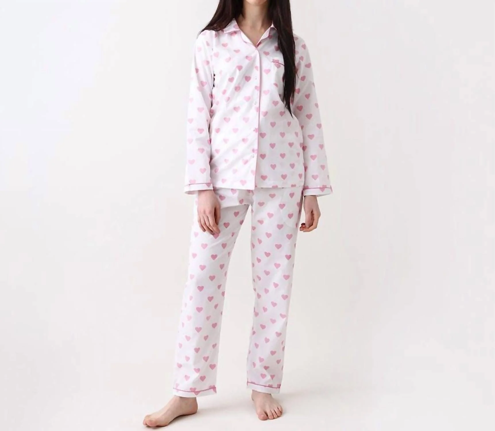 Love Pajama Set In White/ Pink