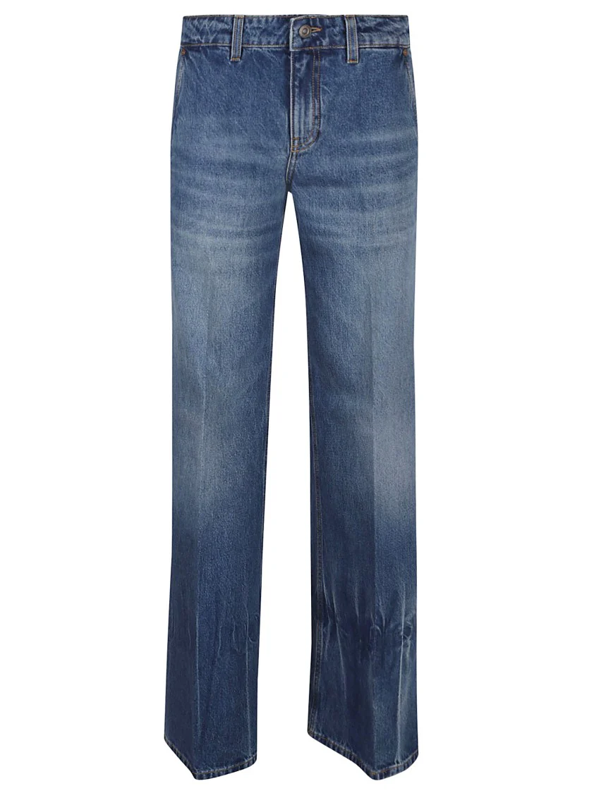 Ankle-Length Wide-Leg Denim Jeans With Vintage Wash