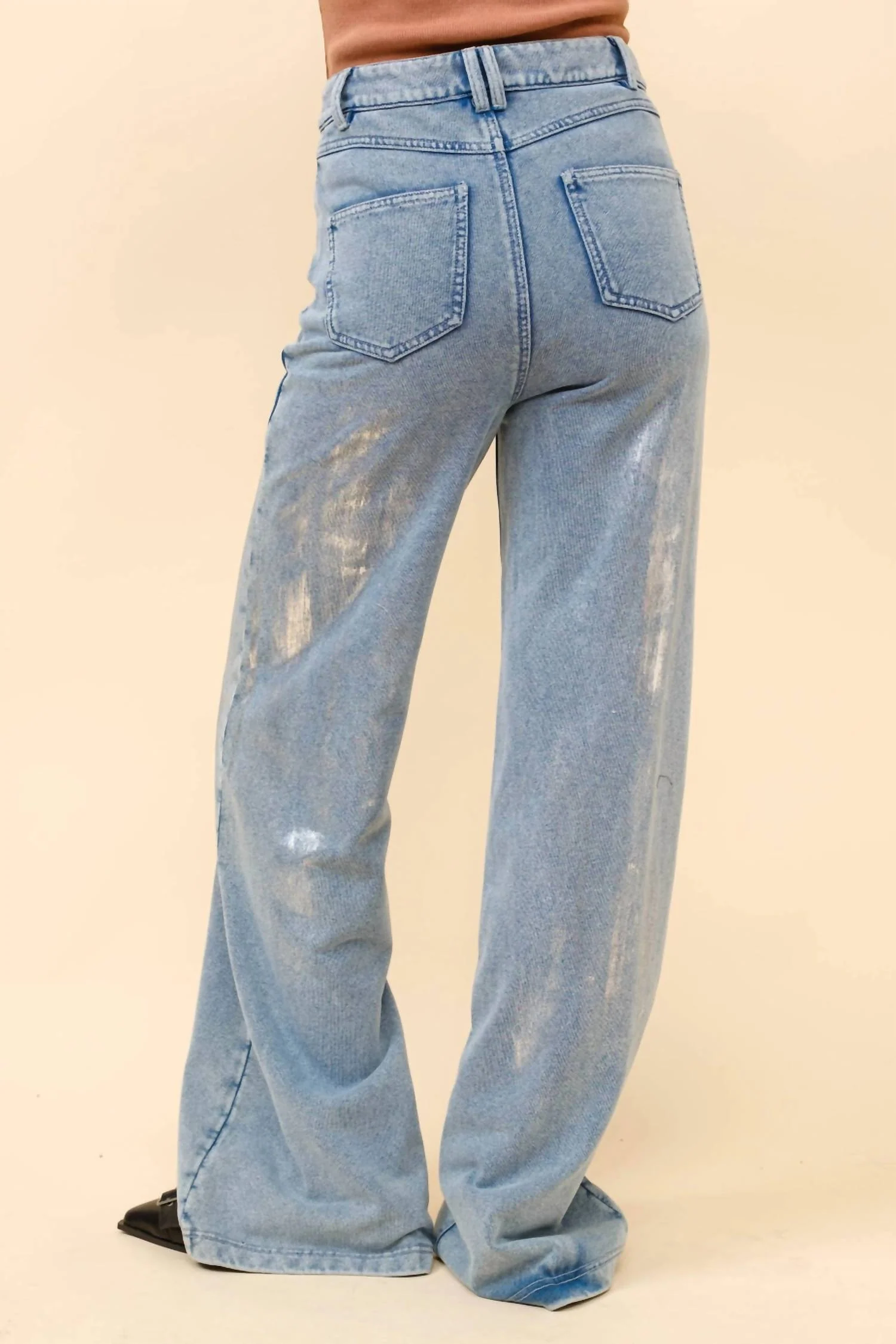 Adelia Wide Leg Denim Sweatpants In Frosted