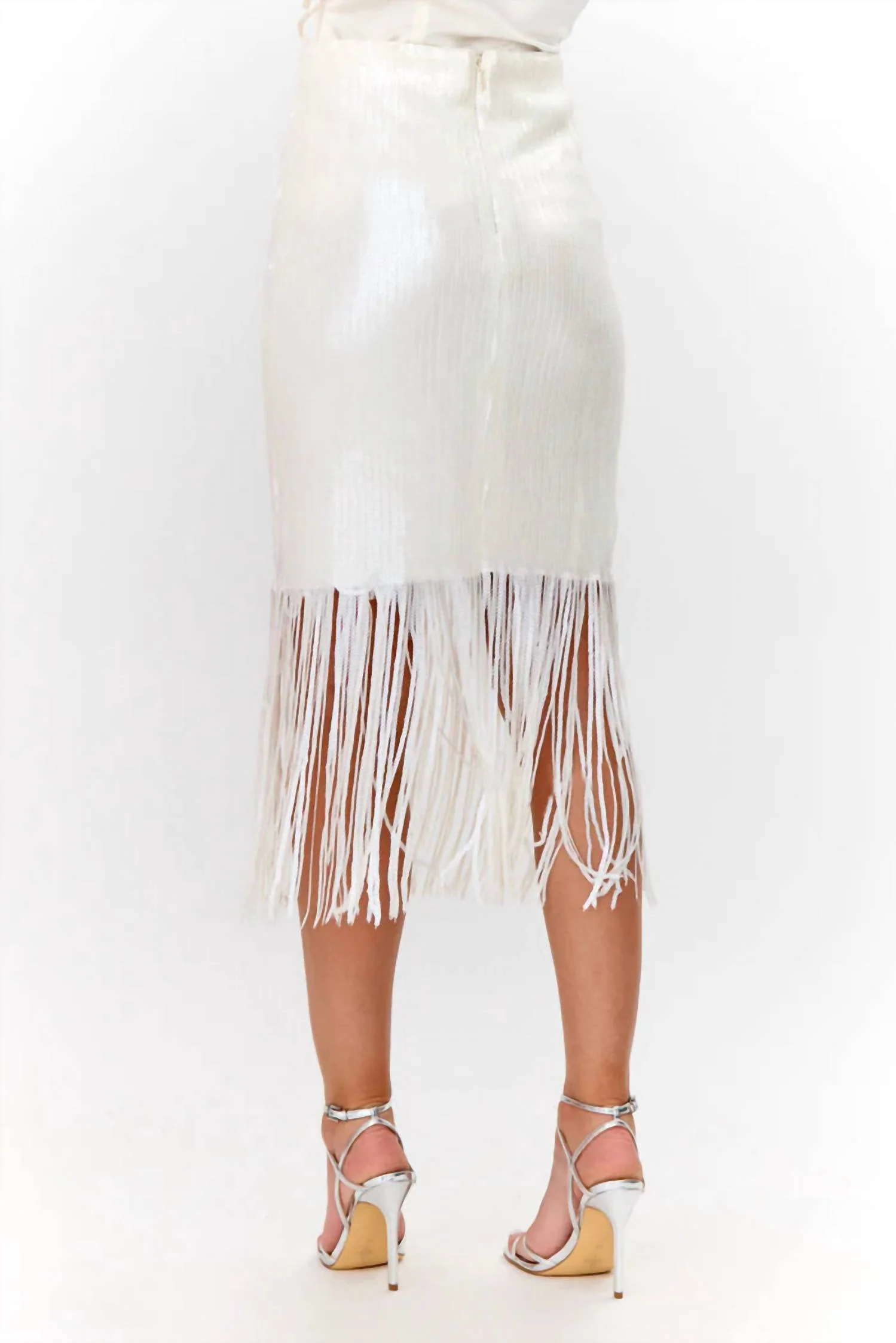Milana Sequin Fringe Midi Skirt In Matte Ivory