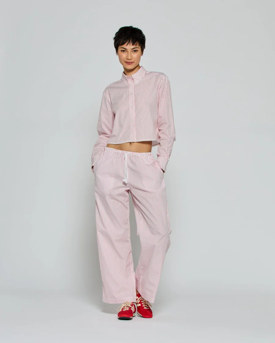 Striped Cropped Jogger - Red/White