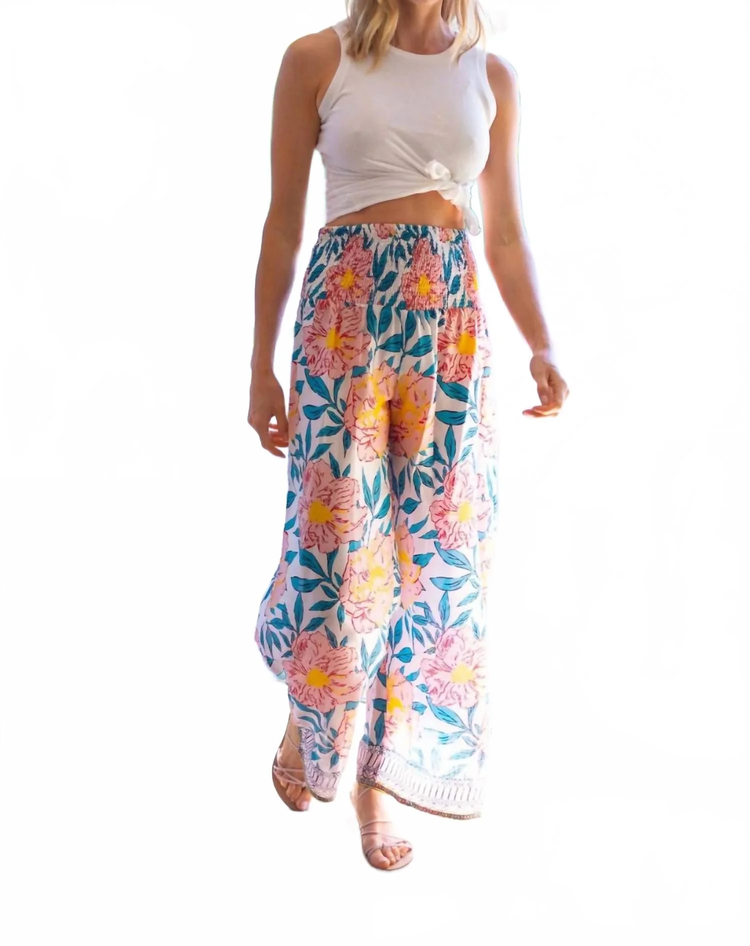 Beach Floral Pants In Pink/yellow