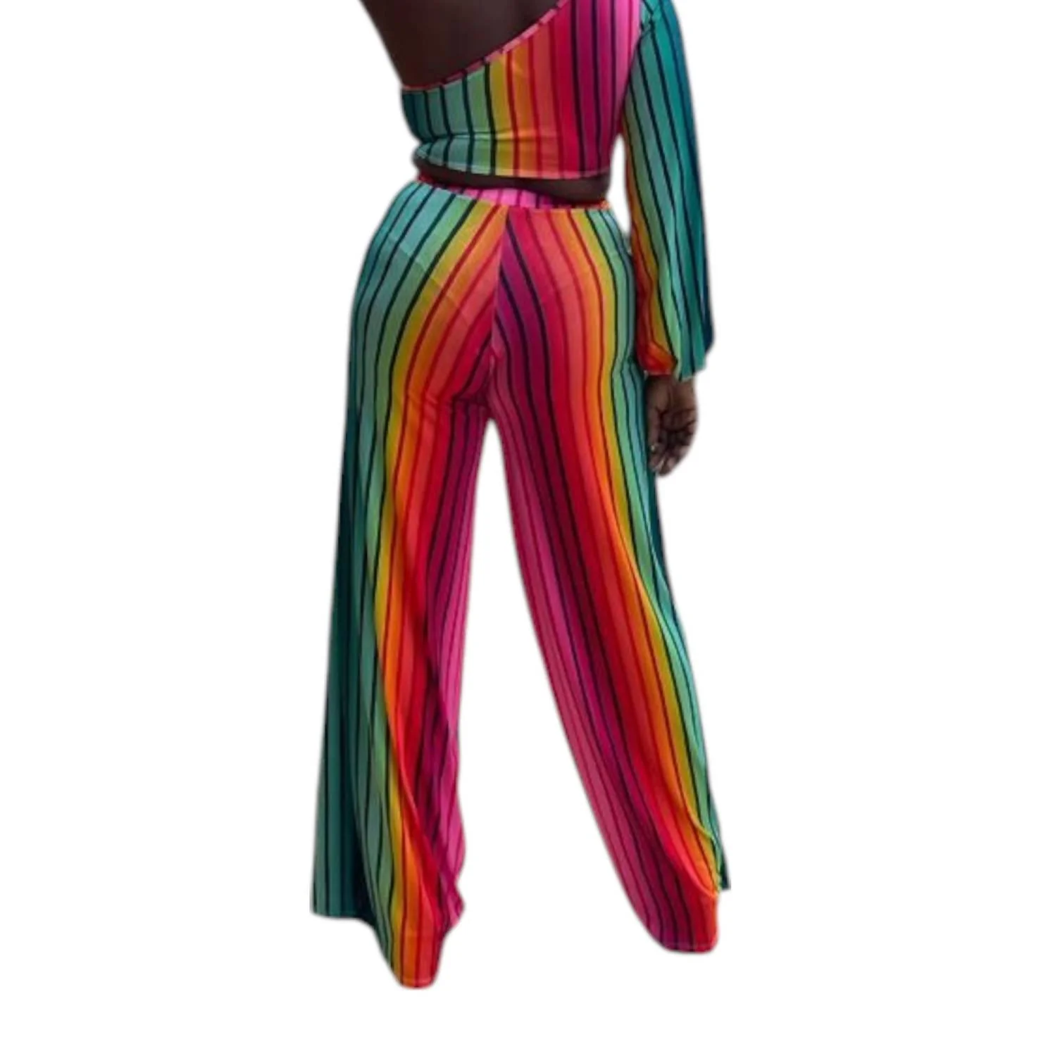 Day Out Crop Top And High Waist Pants Set In Multi Color