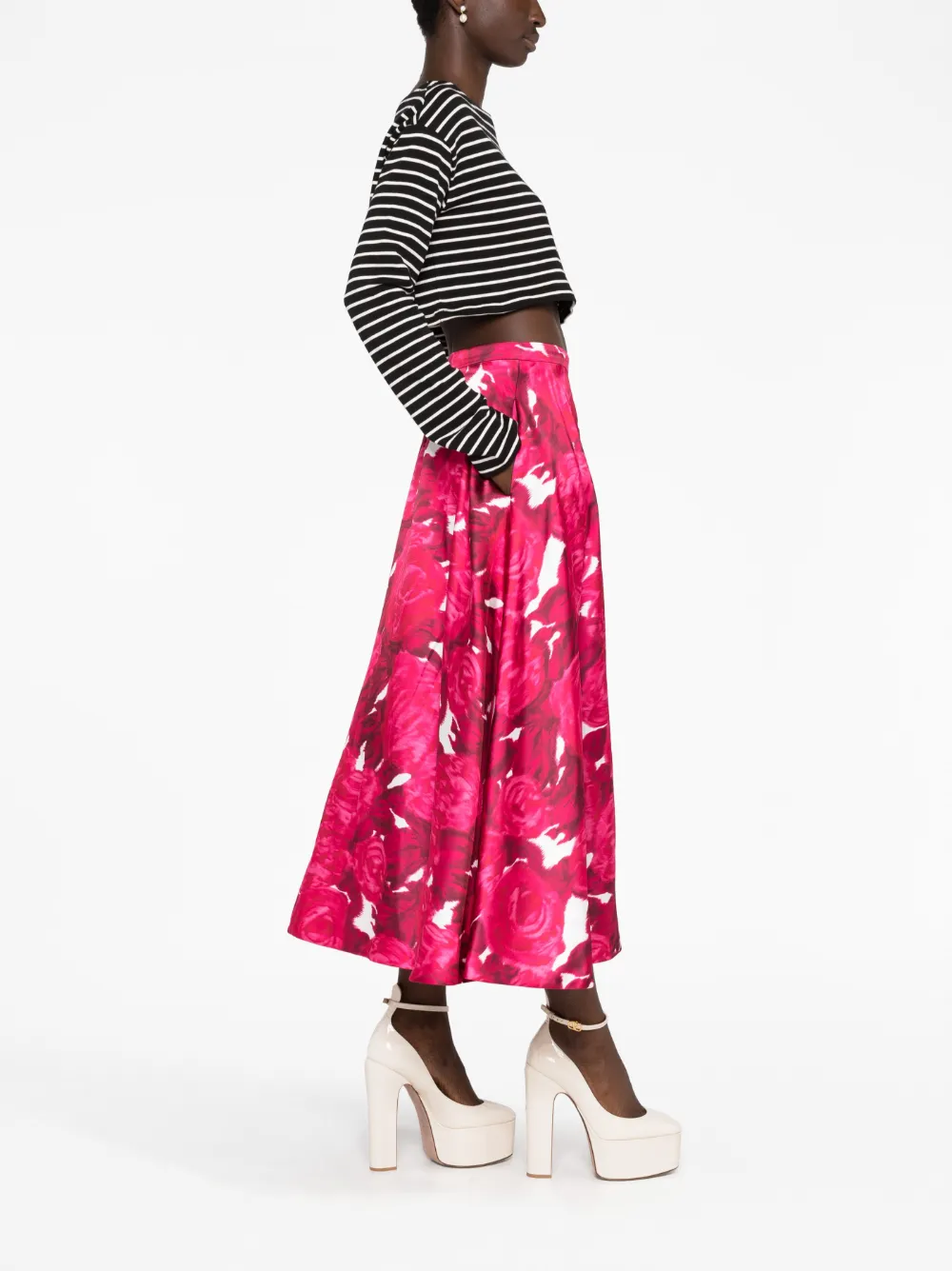 Valentino Blurred Rose-Print Skirt