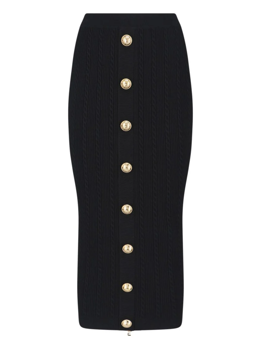 Ribbed Black Midi Skirt