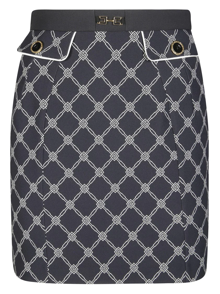 Fitted Black Skirt With Geometric Pattern