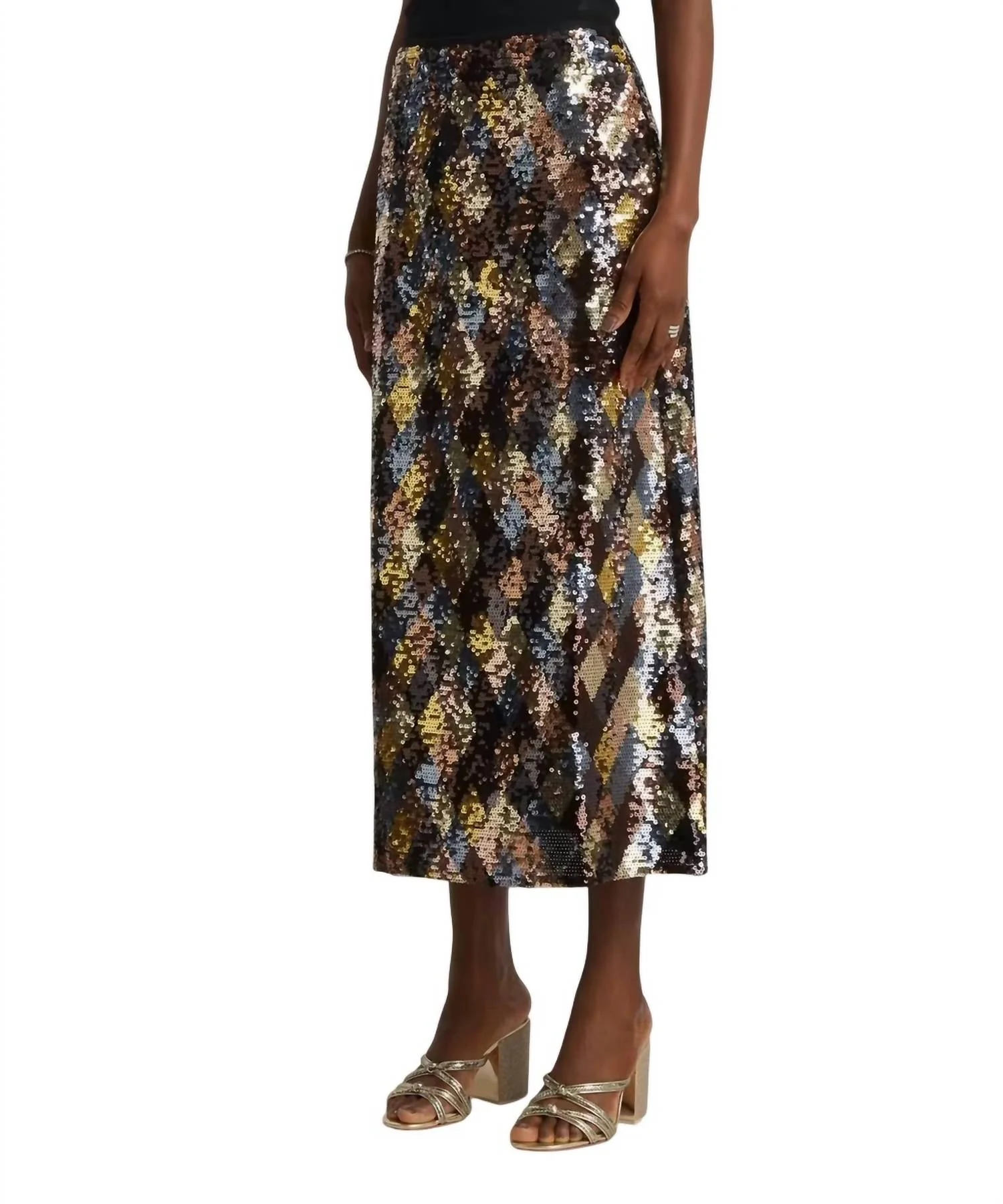 Kelly Harlequin Sequin Skirt In Gold