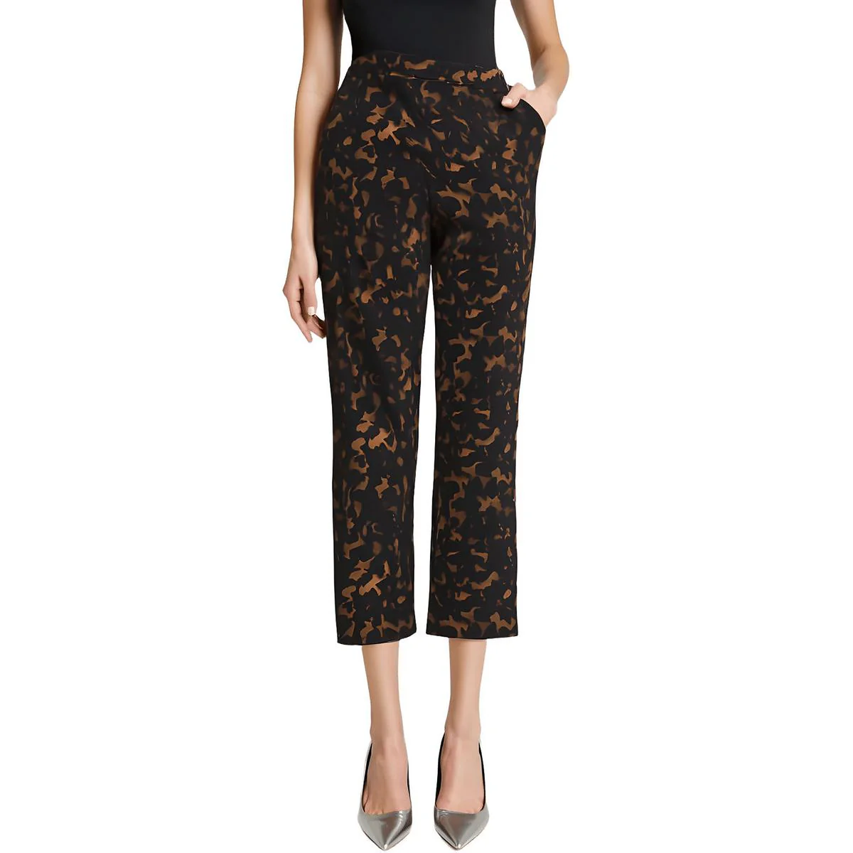Womens Printed Crepe Cropped Pants