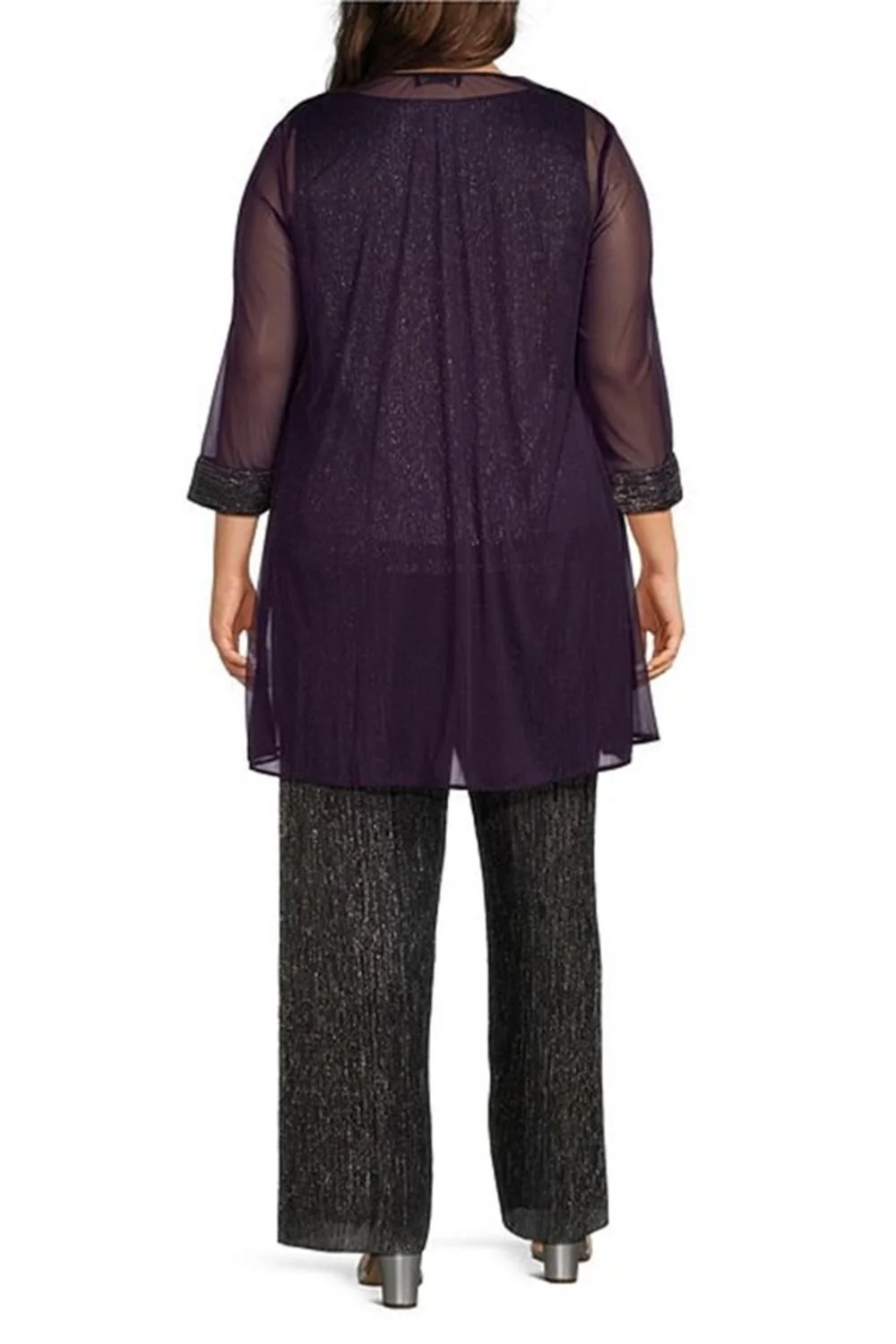 3-Piece Metallic Evening Pants Set In Plum