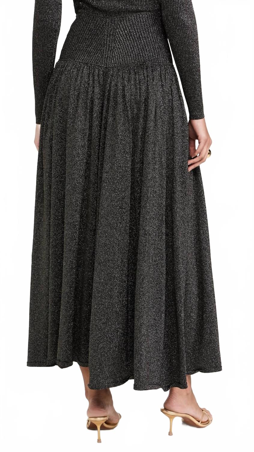 Crush Metallic Flare Skirt In Black