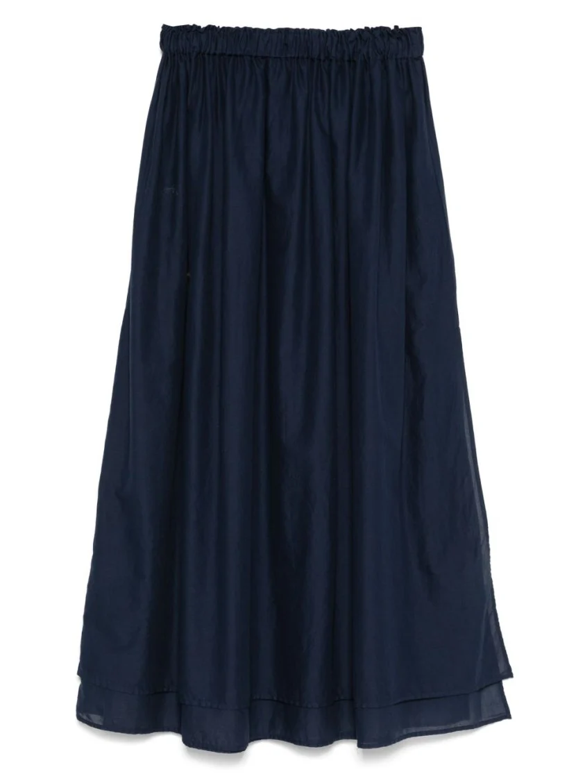 Navy Blue Cotton Midi Skirt
