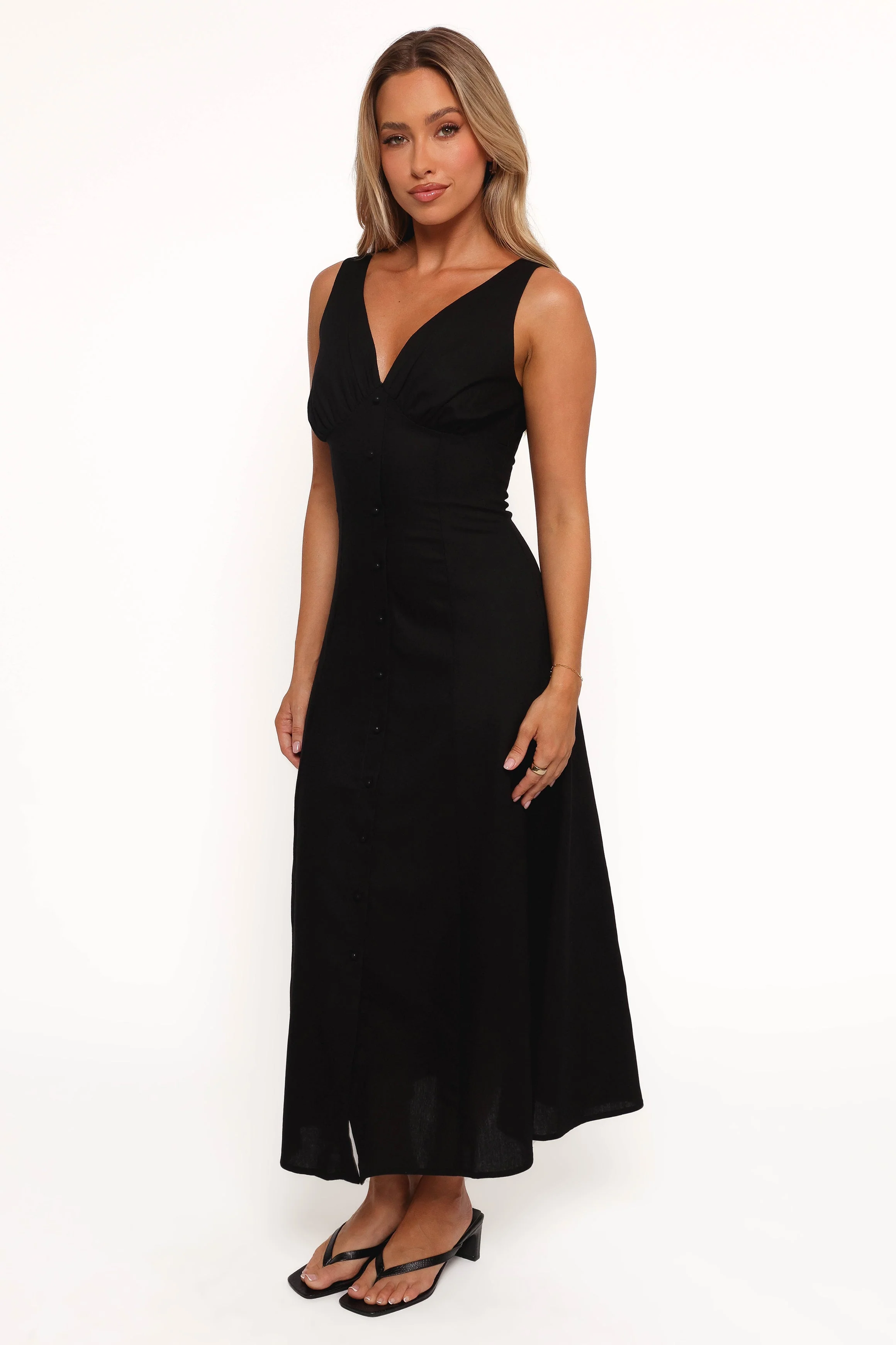 Barbara Midi Button Down Dress - Black