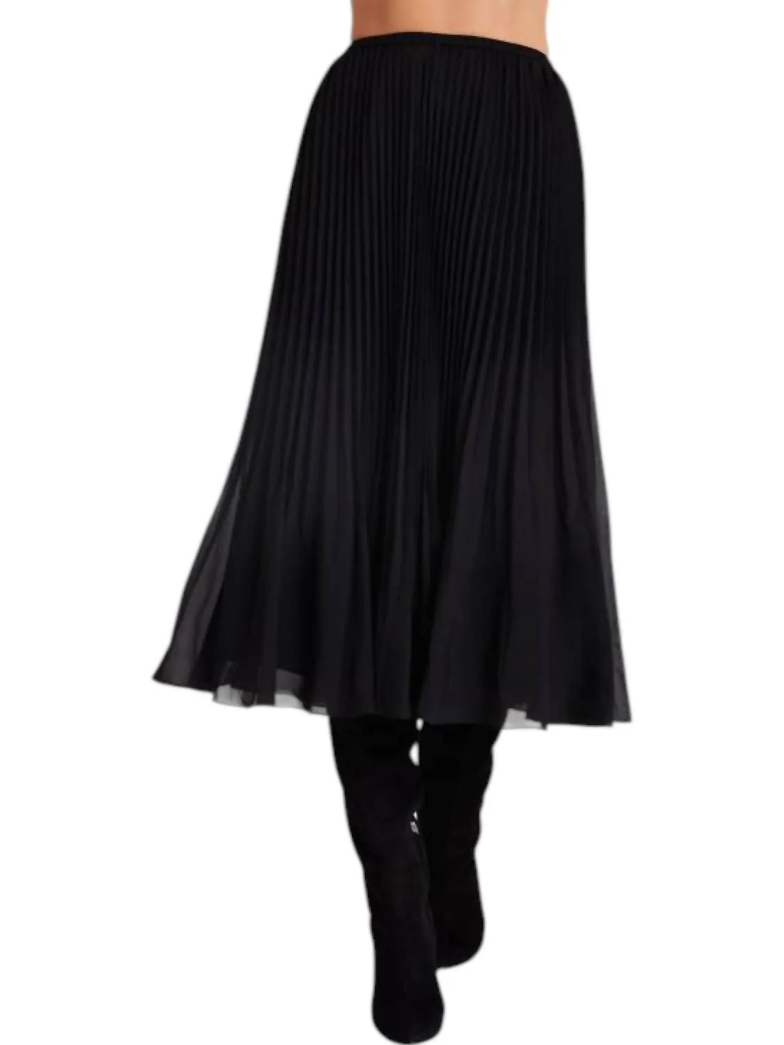 Sunburst Pleated Chiffon Skirt In Black