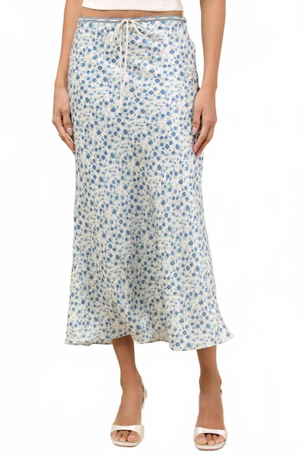 Nathalia Slip Midi Skirt In Ivory Floral