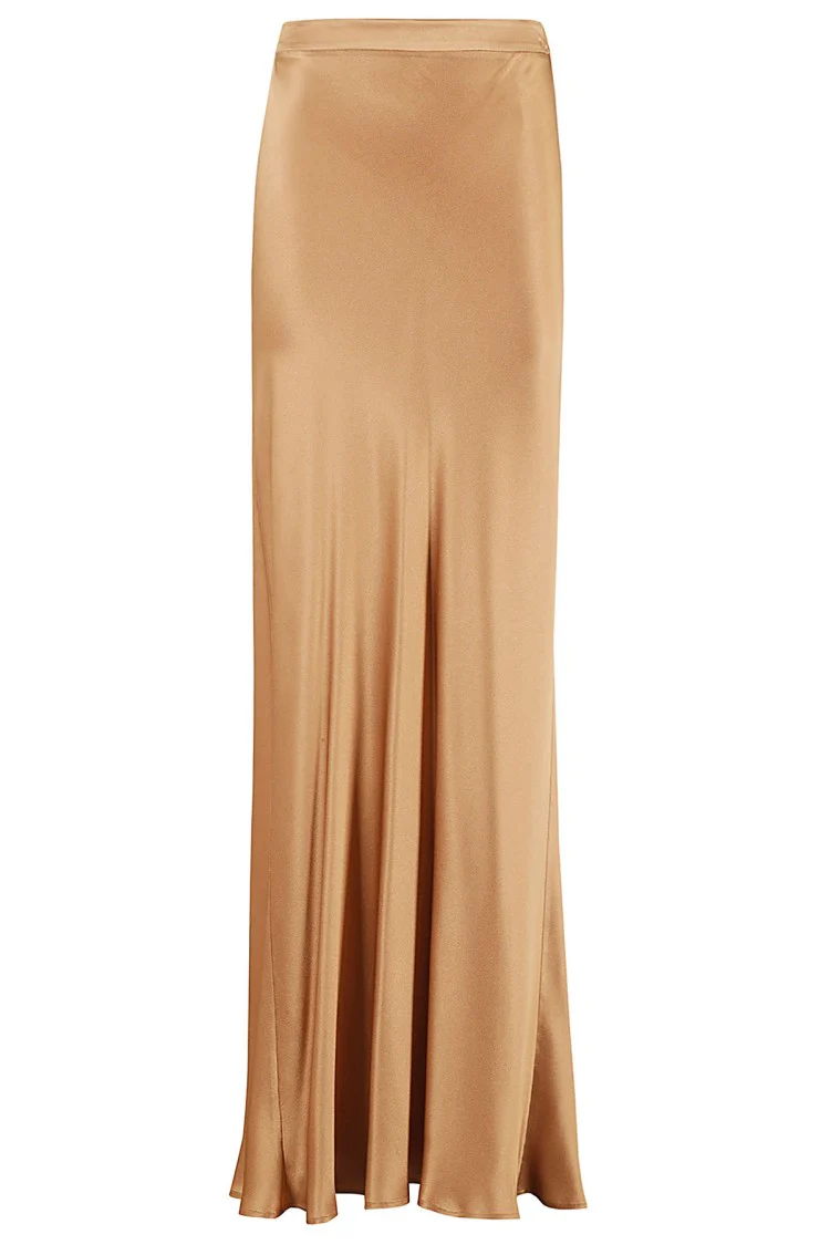 Flared Biscuit Silk-Blend Satin Maxi Skirt