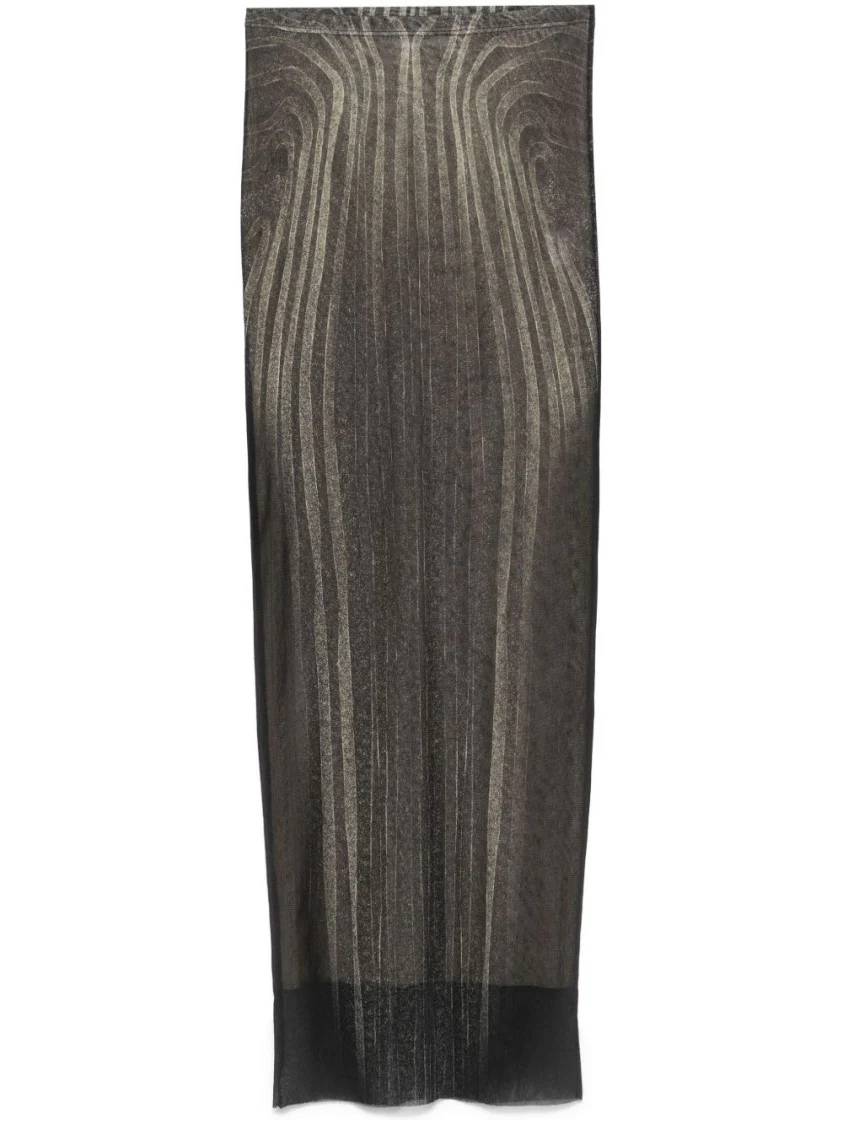 Spiral Printed Mesh Long Skirt