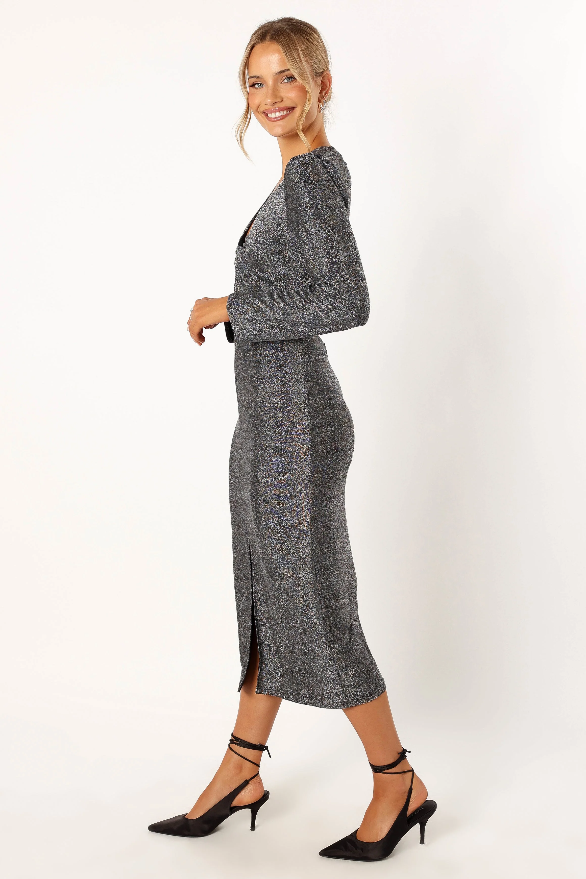 Luminate Long Sleeve Midi Dress - Silver