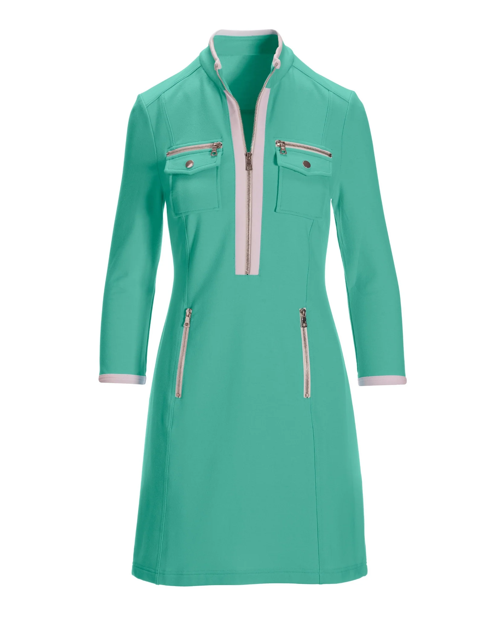 Three Quarter Sleeve Chic Zip Dress Pool Blue