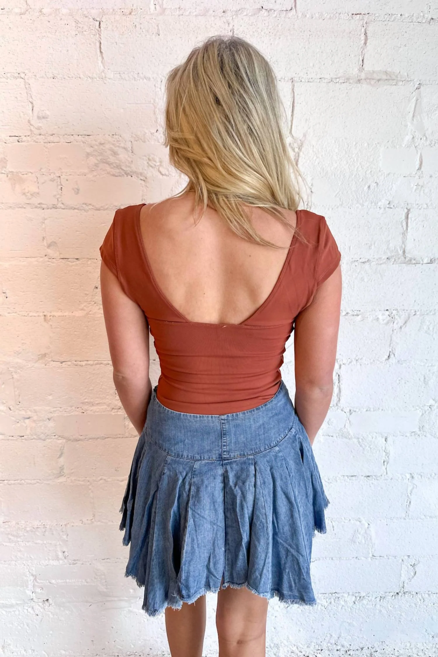 Ruched Tie Front Skirt In Denim