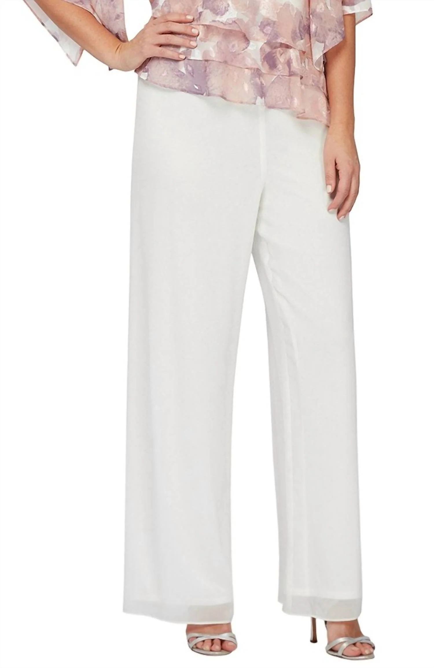 Chiffon Straight Leg Pant In Ivory
