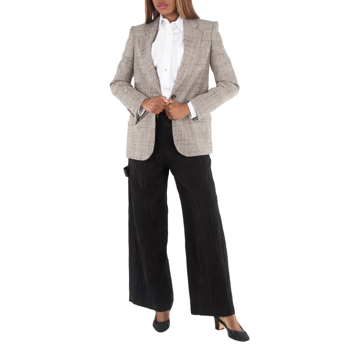 Stella McCartney Ladies Beige Single-Breasted Wide Blazer