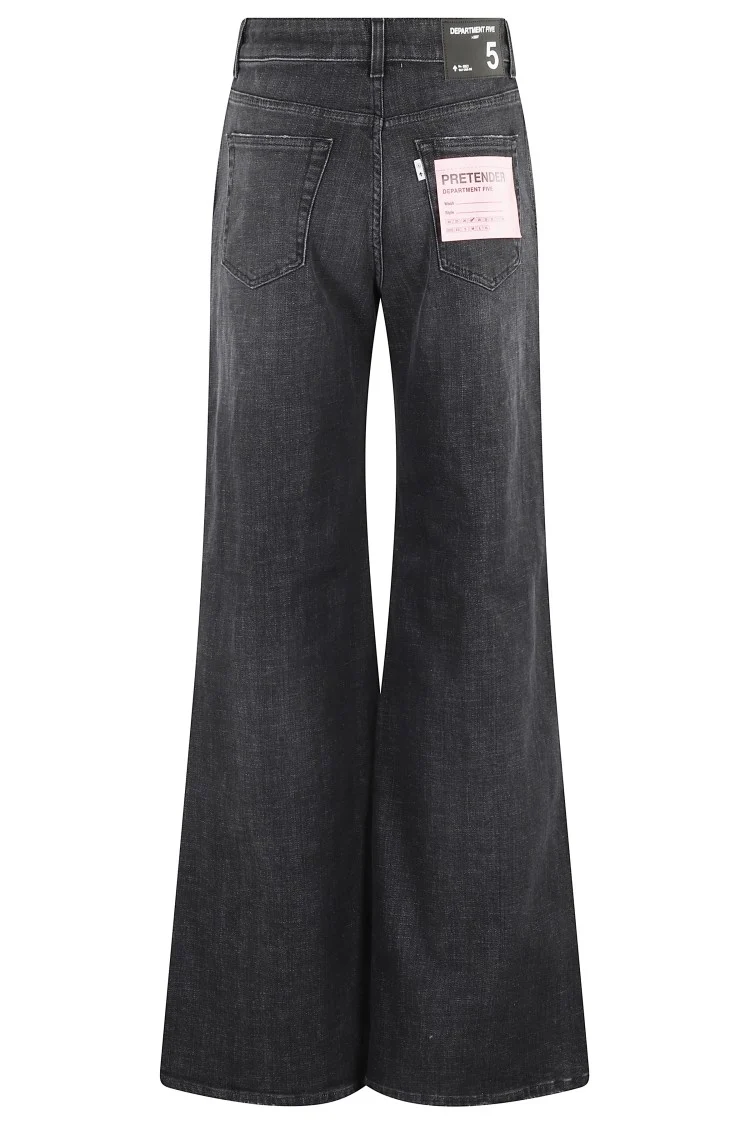 Wide-Leg Black Denim Jeans With Medium Rise