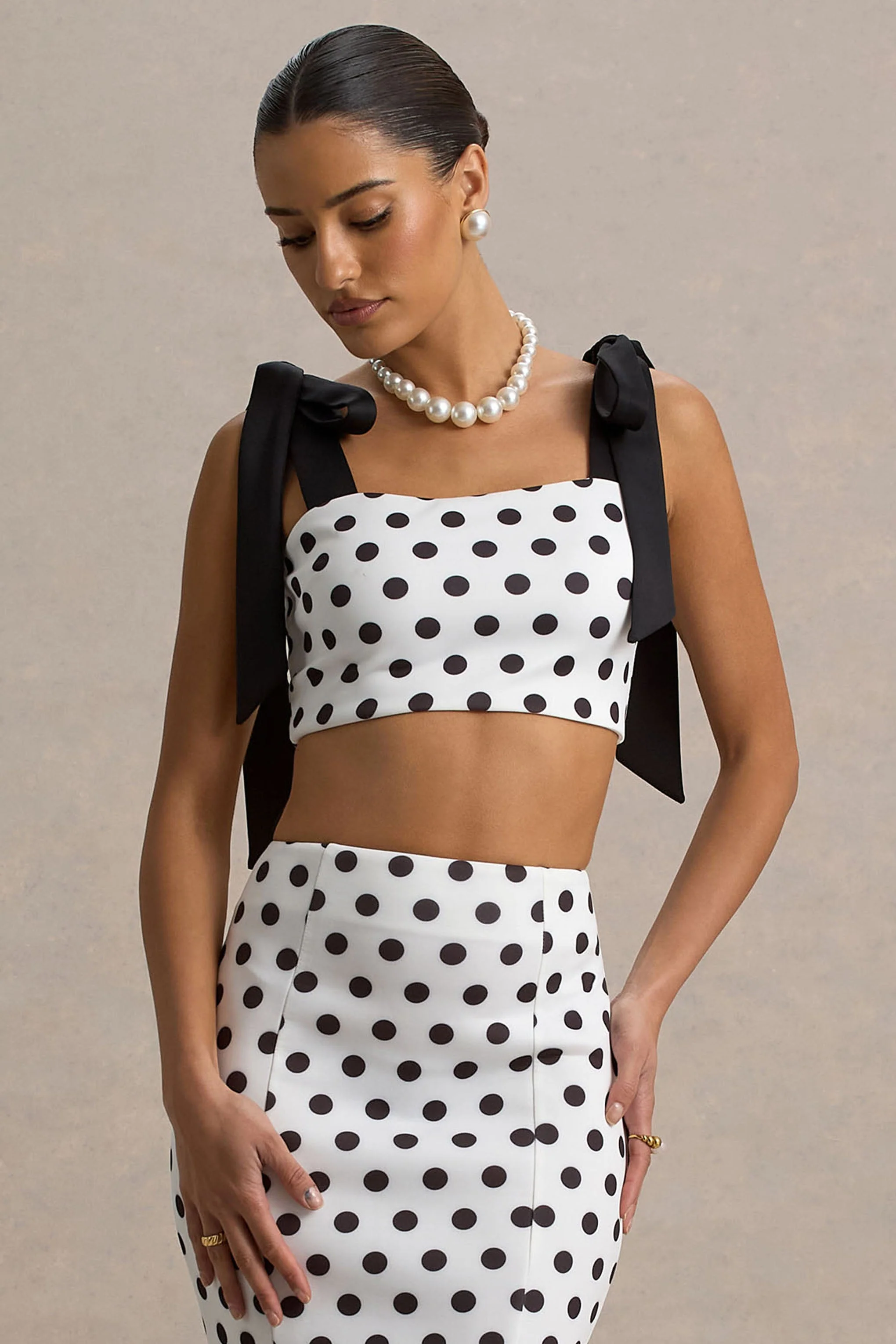 Phoebe | Black & White Polka Dot Crop Top With Tie Straps Tie