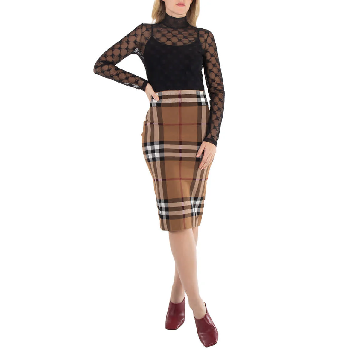 Burberry Birch Brown Check Jacquard Skirt