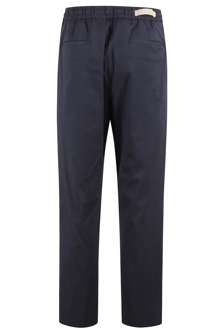 Cropped Blue Popeline Pants With Elasticized Waistband