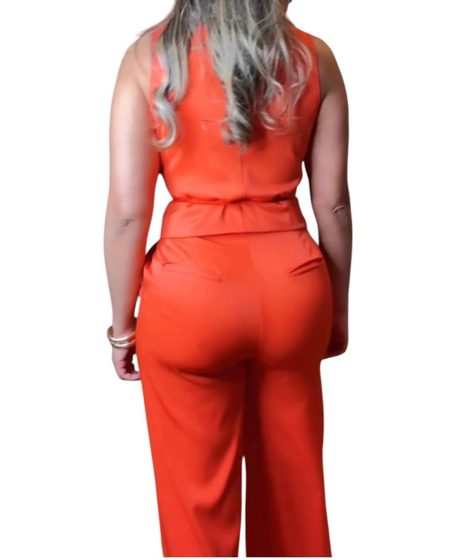 Sleeveless Top And Wide-Leg Pant Set In Orange