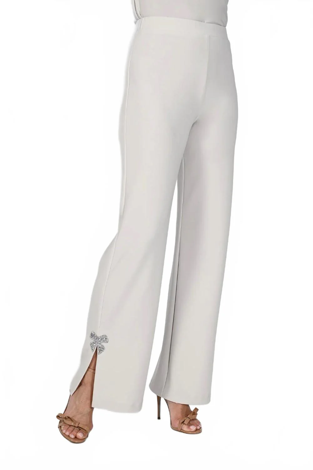 Knit Pant With Sequin Side Bow In Almond