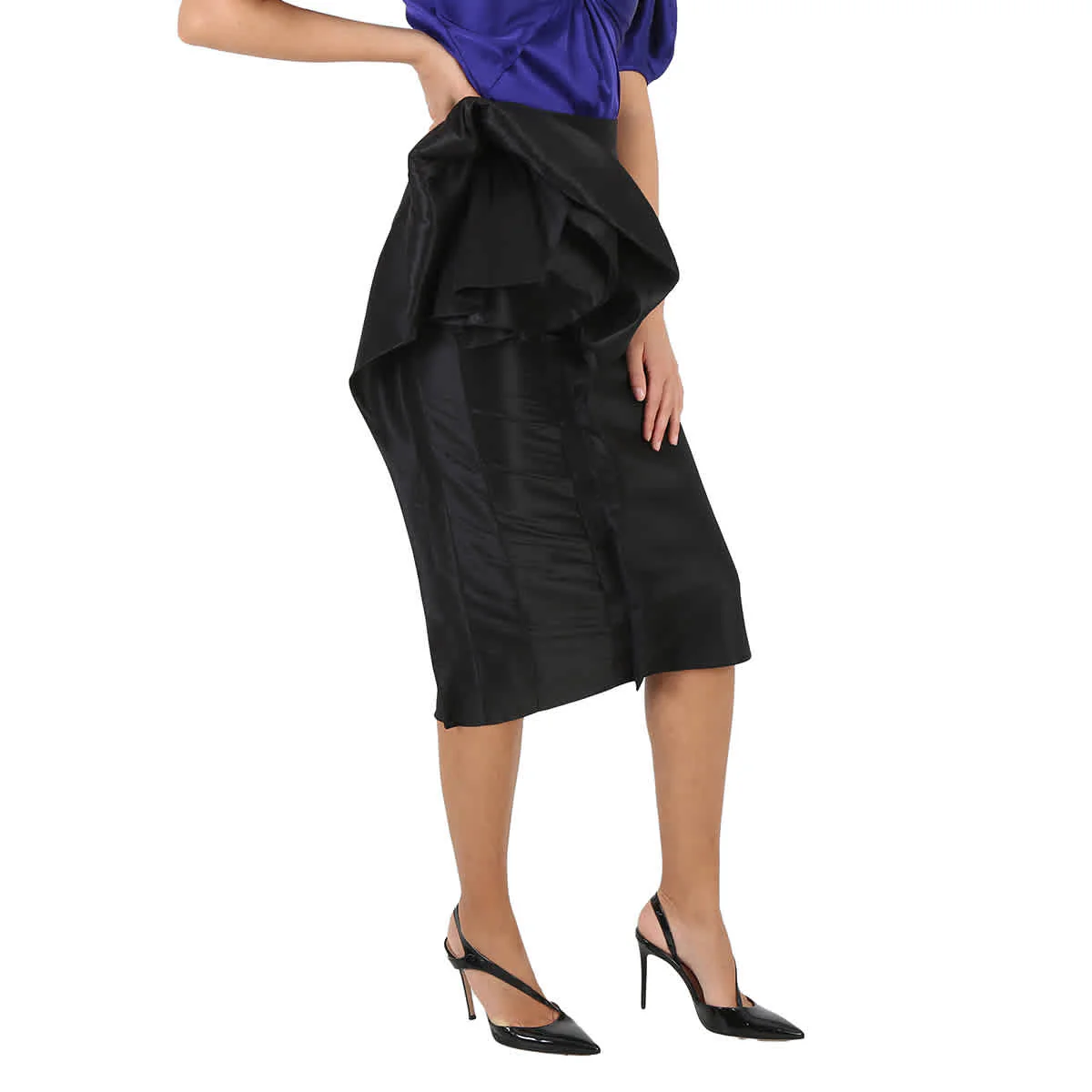 Maison Margiela Ladies Black Floral-Detail Midi Skirt