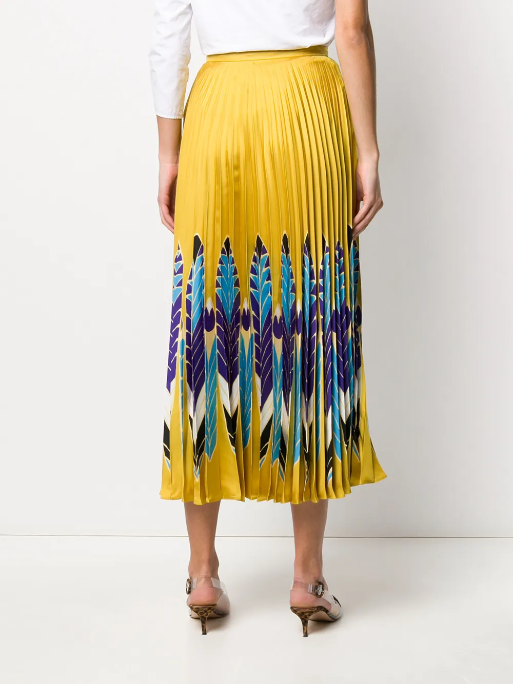 Valentino Feather Print Pleated Midi Skirt