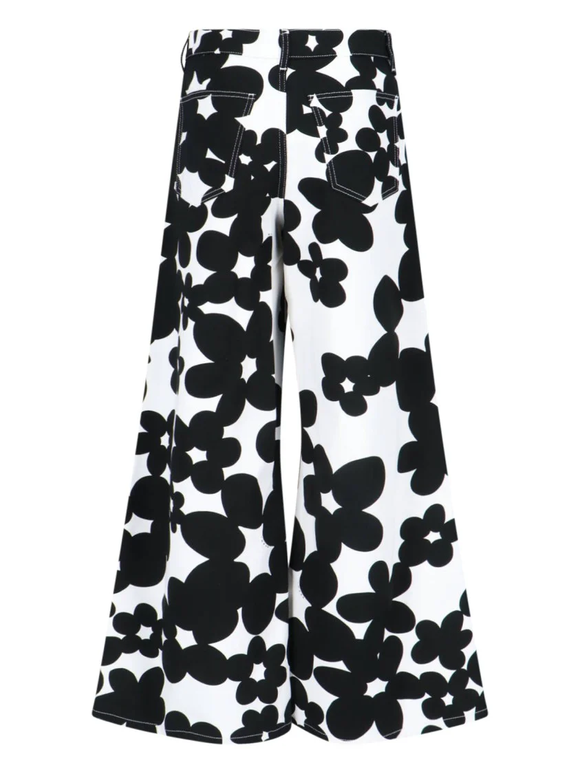 Dillies Floral Print Wide-Leg Pants – White