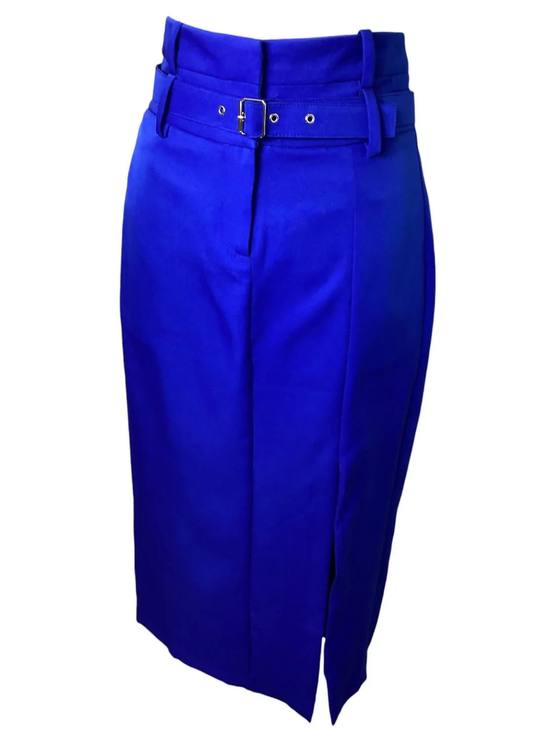 Women's High Rise Side Slit Belted Skirt In Royal Blue
