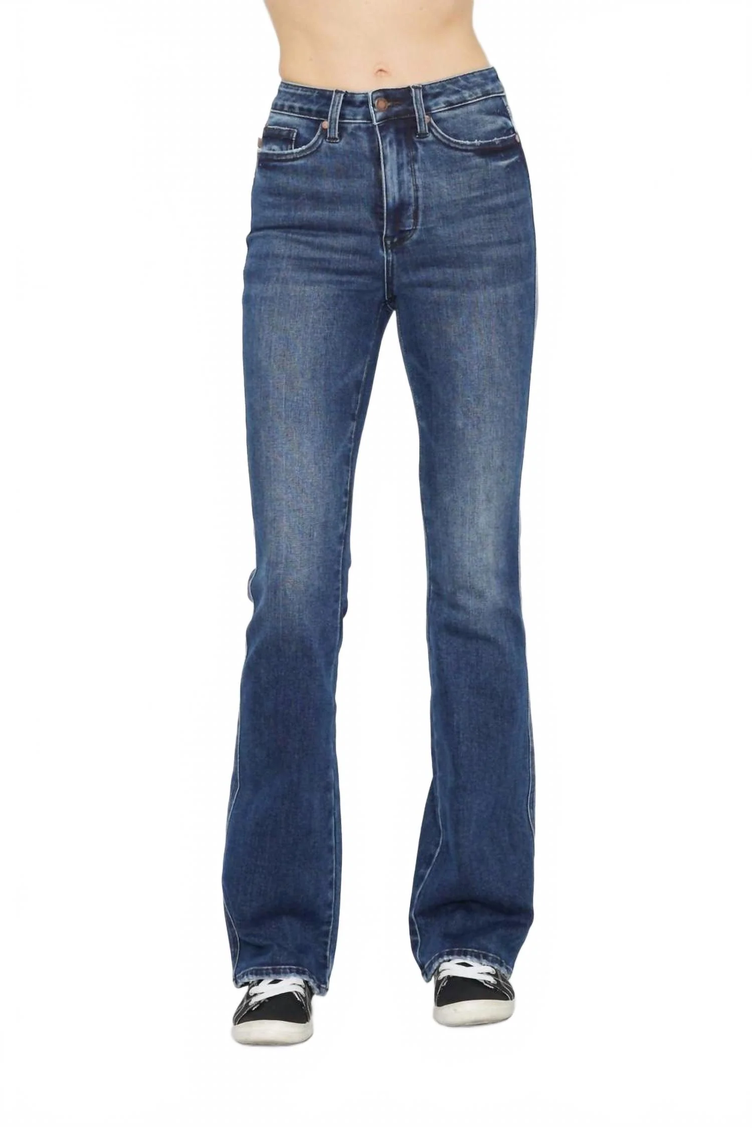 Highwaist Tummy Control Embroidered Back Pocket Bootcut Jeans In Dark Wash