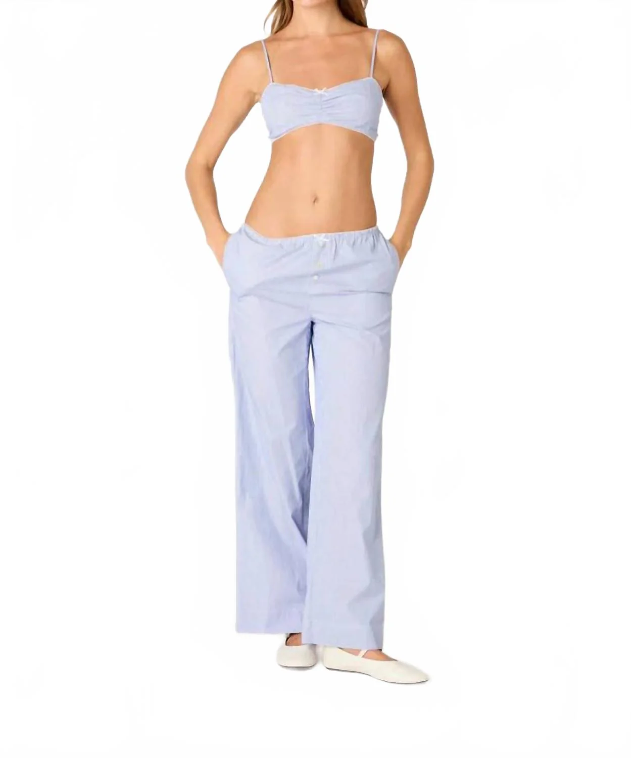 Stripe Bralette And Pant Set In Marine Blue