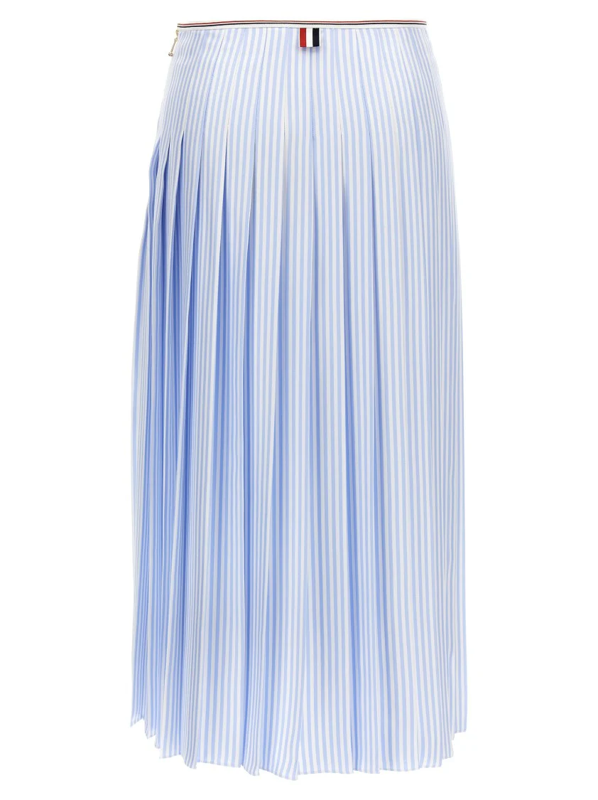 Pleated Striped Silk Skirt
