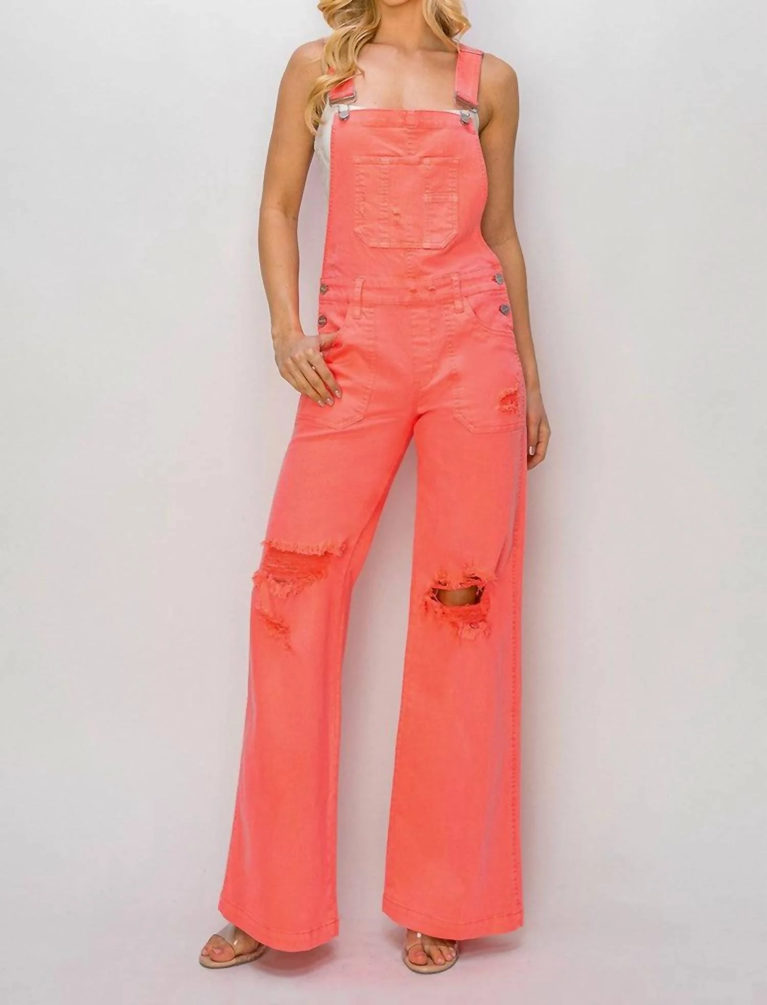 Wide Leg Overalls In Coral
