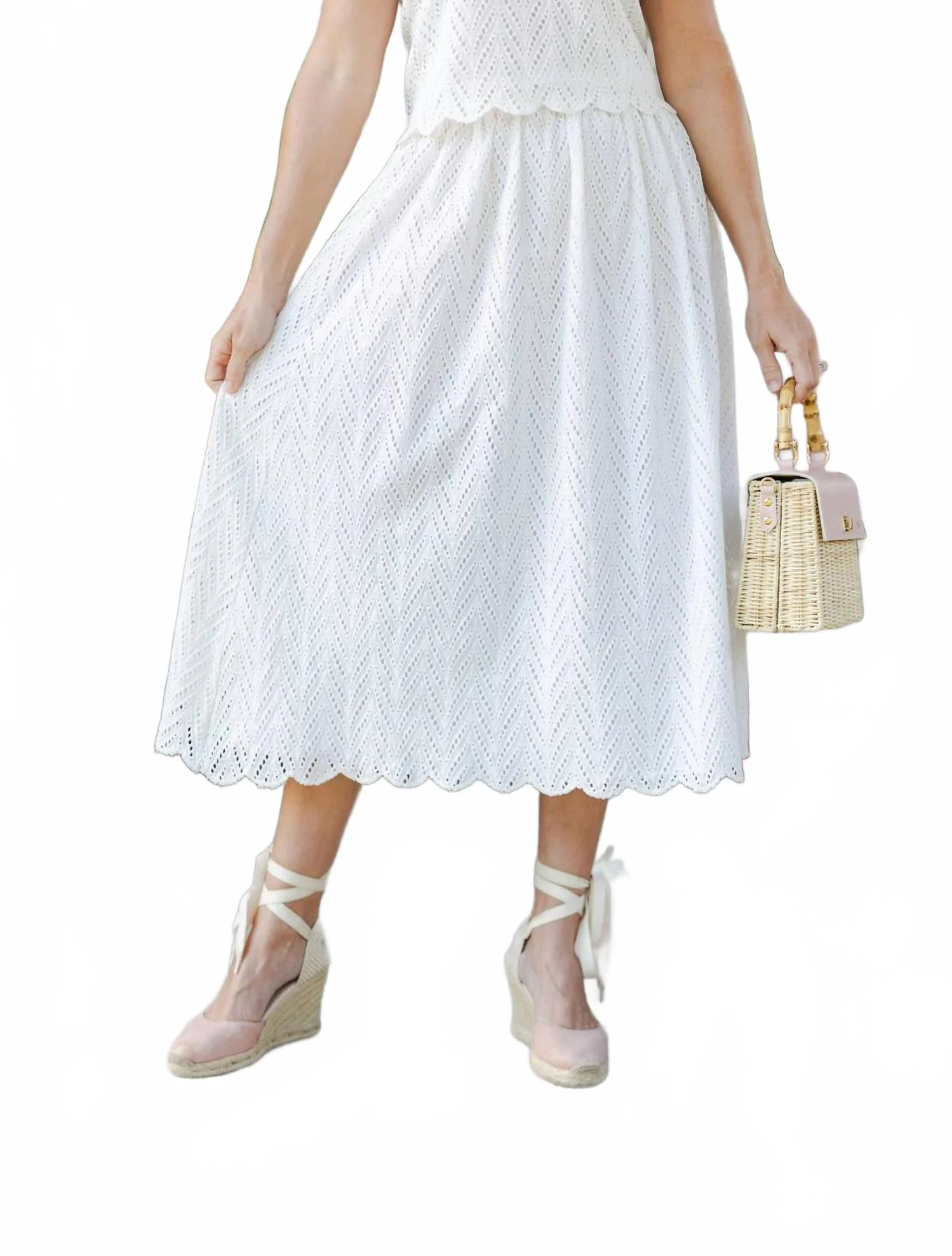 Scalloped Midi Skirt In White