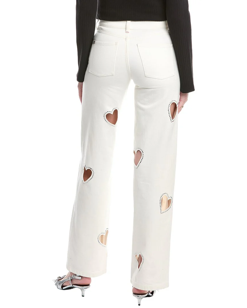alice + olivia Karrie Embellished Heart Cutout Off White Jean