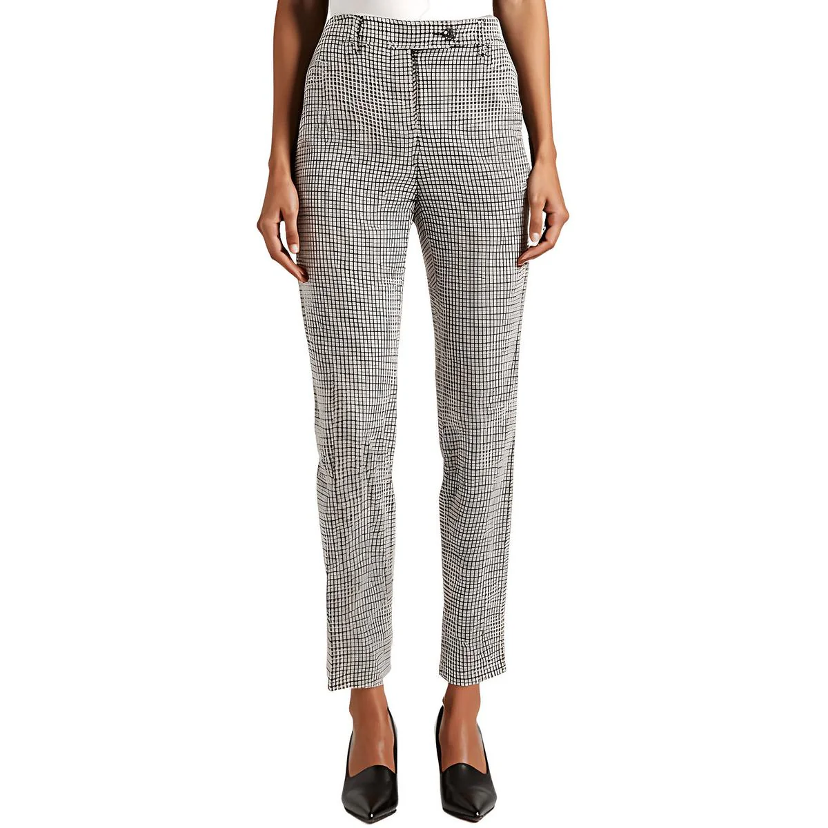 Womens Plaid Manmade Straight Leg Pants