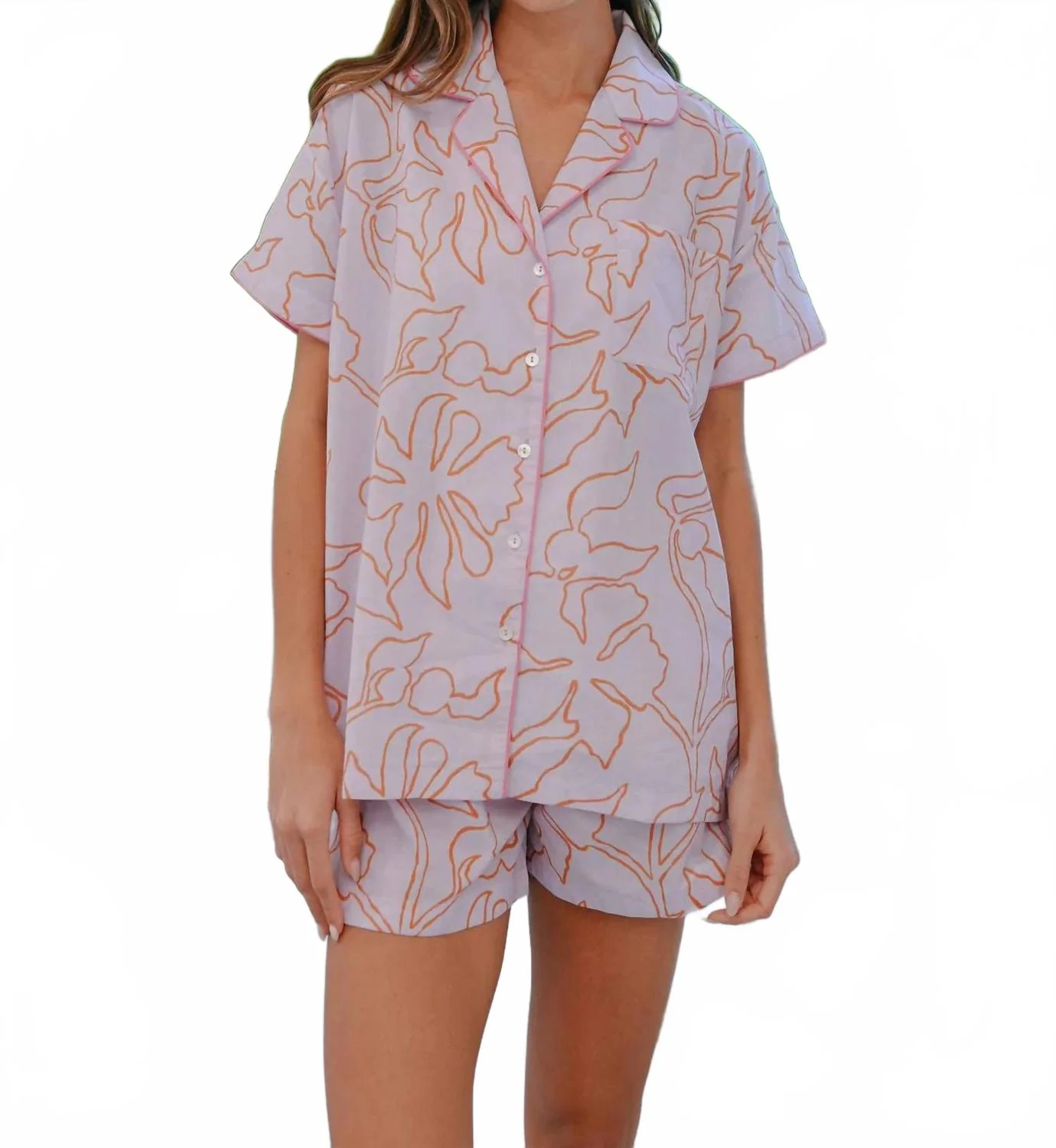 Cotton Pajama Short Set In Uma Foxglove