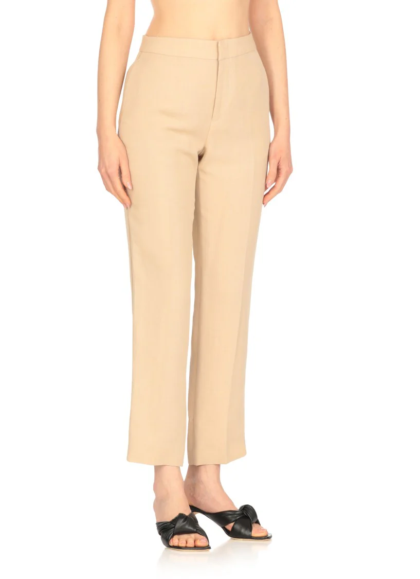 Beige Viscose And Linen Pants