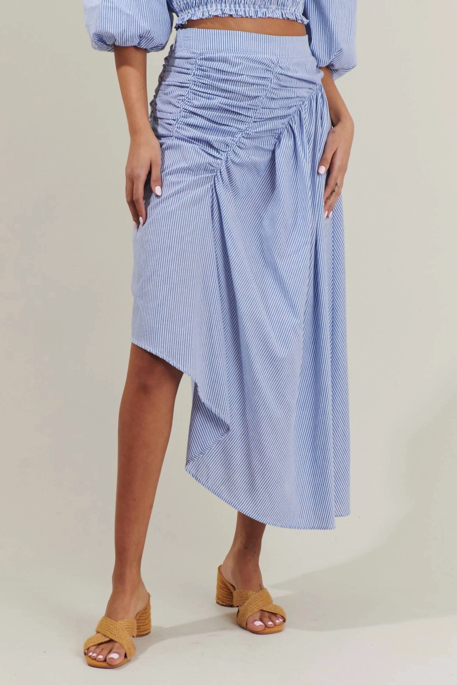 Sammy Striped Belen Ruched Midi Skirt In Blue