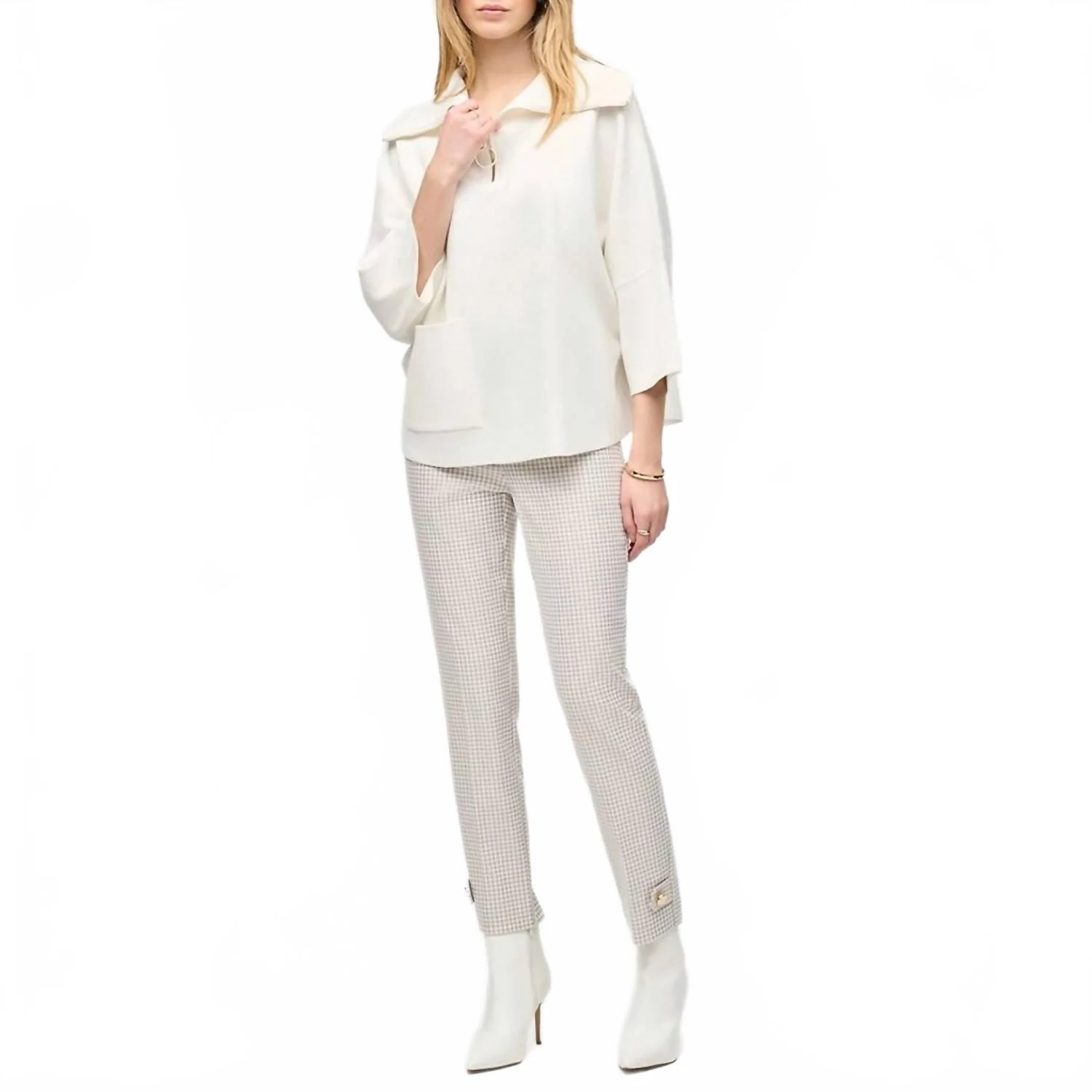 Bohemian Houndstooth High-Rise Trousers In Beige