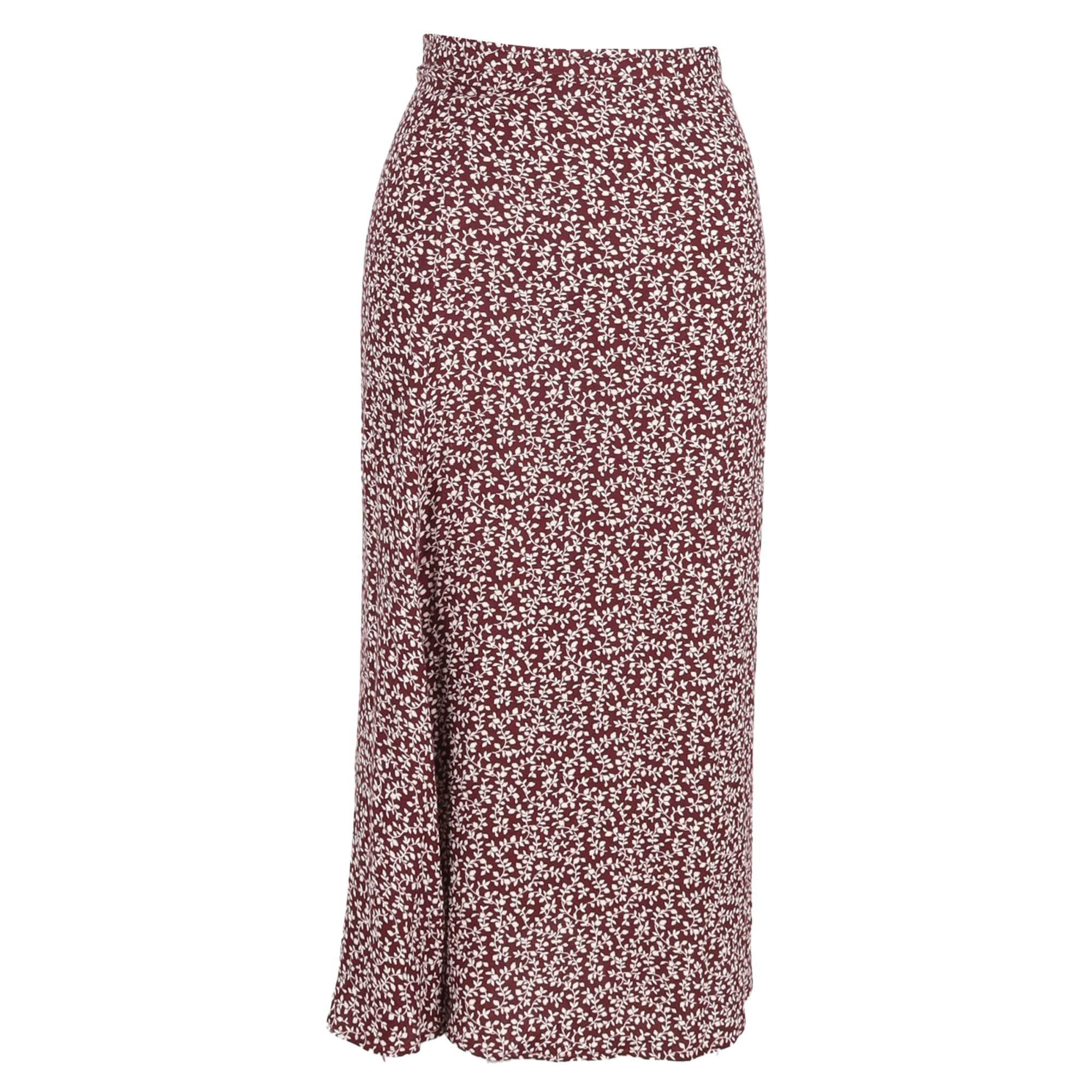 Reformation Floral Printed Midi Skirt in Maroon Viscose